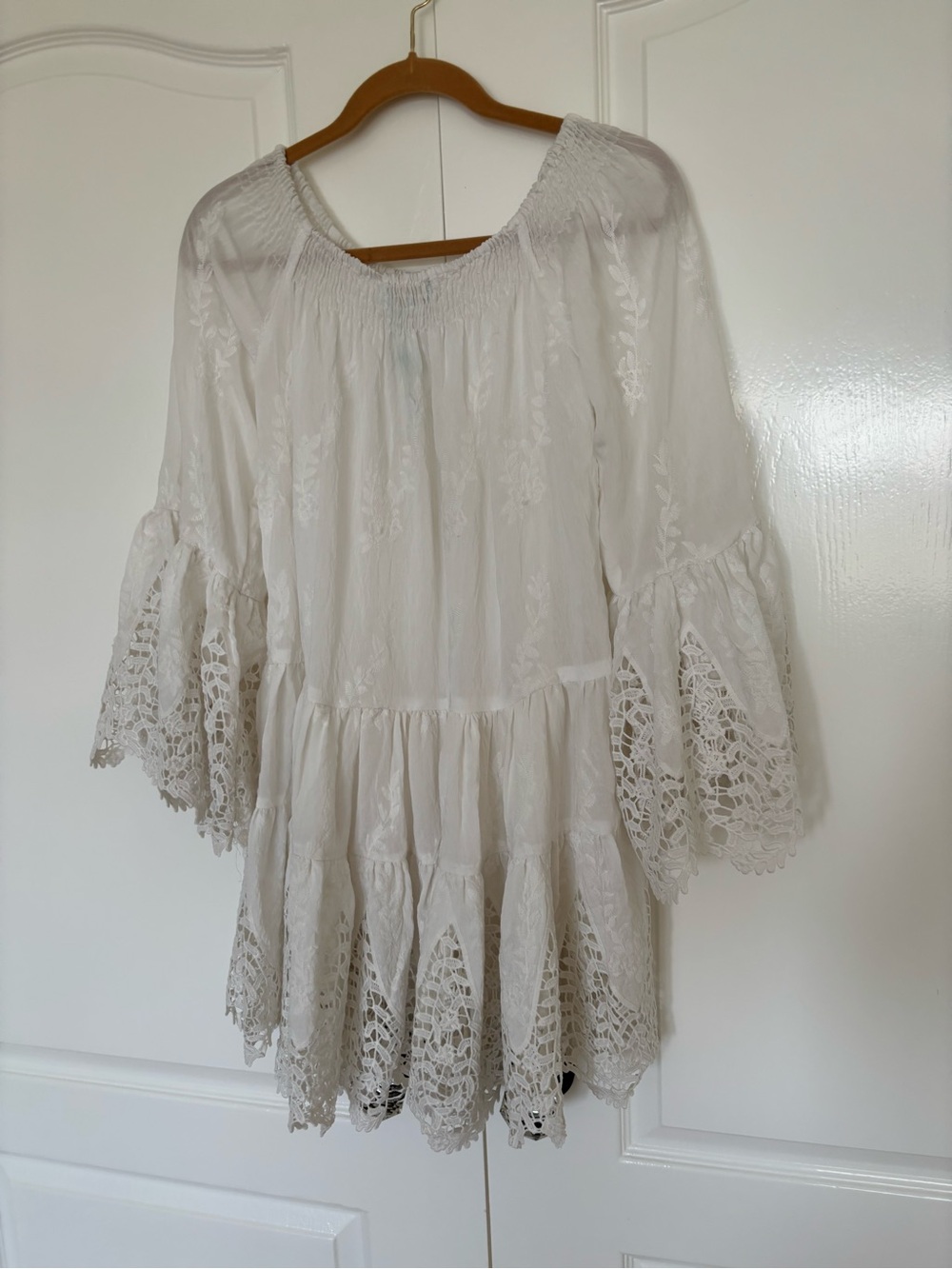 Boho Strapless White Crochet-Trim Dress